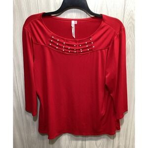 NY COLLECTION Women's (Size 2X) 3/4 Sleeve Round Neck Accent Stretch